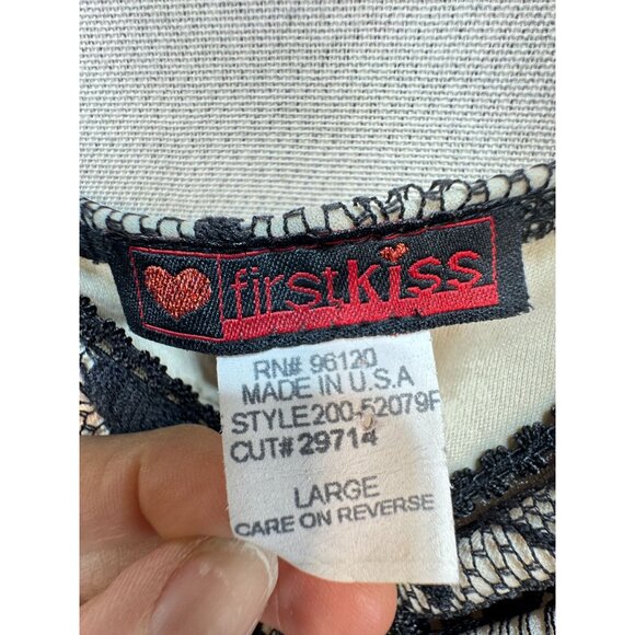 First Kiss Womens Bodycon Slip Dress Size L Black Floral Lace Sleeveless Y2K - Picture 2 of 14